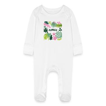 Motif de feuilles tropicales de la jungle Conception de la nature - Grenouillère bio avec gants Bébé - blanc - Devant