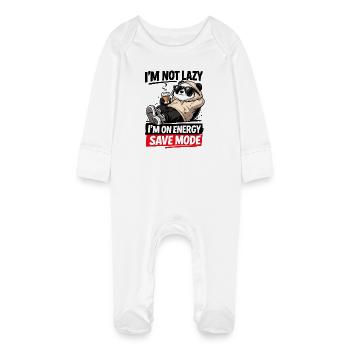 Energy Save Mode Panda - Baby Organic Sleepsuit with Scratch Mitts - white - Front