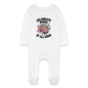 Neurodivergent Brain – ADHD & Autism Flowers - Baby Organic Sleepsuit with Scratch Mitts - white - Front