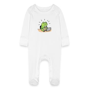Froschkaffee und Laptop - Baby Bio-Schlafanzug mit Kratzhandschuhen - Weiß - Vorne