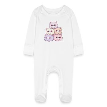 Pastel cats bunch cuddly happy - Baby Organic Sleepsuit with Scratch Mitts - white - Front