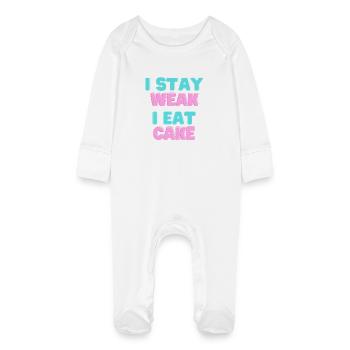 JE RESTE FAIBLE JE MANGE DU GÂTEAU - Devise du gâteau - Grenouillère bio avec gants Bébé - blanc - Devant