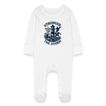 Stronger than the Storm: Unwavering Force - Baby Organic Sleepsuit with Scratch Mitts - white - Front