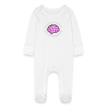 Professional Overthinker Funny Brooding Anxiety Logo - Baby Organic Sleepsuit with Scratch Mitts - white - Front