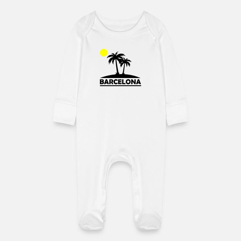 Plage de Barcelone - Grenouillère bio avec gants Bébé - blanc