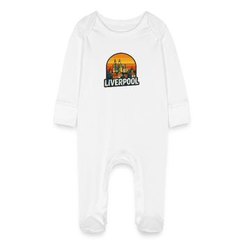 Liverpool Skyline Retro Sunset Vintage Design - Baby Organic Sleepsuit with Scratch Mitts - white - Front
