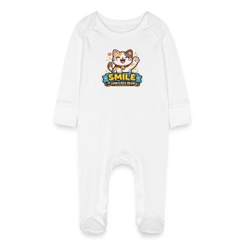 Chat souriant Trouble People - Grenouillère bio avec gants Bébé - blanc - Devant