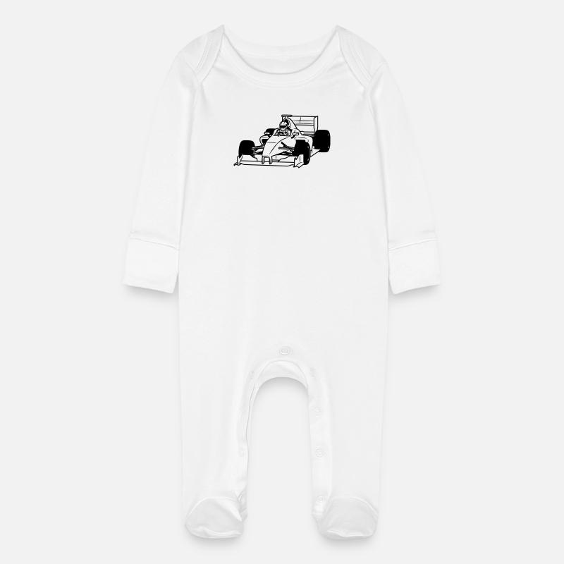 Car racing - Baby Organic Sleepsuit with Scratch Mitts - white