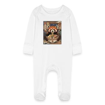 Red Panda Ramen Feast - Baby Organic Sleepsuit with Scratch Mitts - white - Front