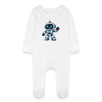 Salutation du Petit Robot Néon - Grenouillère bio avec gants Bébé - blanc - Devant