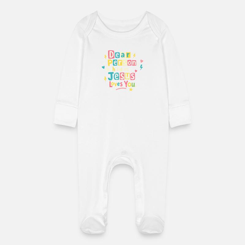 Jésus t’aime, message positif - Grenouillère bio avec gants Bébé - blanc