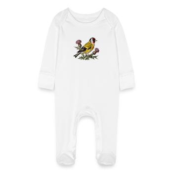 Amerikanischer Stieglitz auf der Distel - Baby Bio-Schlafanzug mit Kratzhandschuhen - Weiß - Vorne