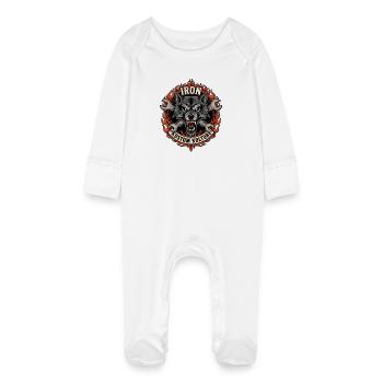 Motorcycle Biker V-Twin Motor Skull Wolf Rocker - Baby Organic Sleepsuit with Scratch Mitts - white - Front