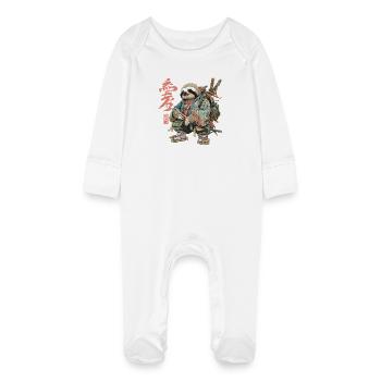 Sloth Samurai in Ukiyoe Armor - Baby Organic Sleepsuit with Scratch Mitts - white - Front