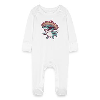 Hai Comic Lustig Sombrero - Baby Bio-Schlafanzug mit Kratzhandschuhen - Weiß - Vorne