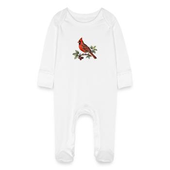 Cardinal rouge sur branche et baies - Grenouillère bio avec gants Bébé - blanc - Devant