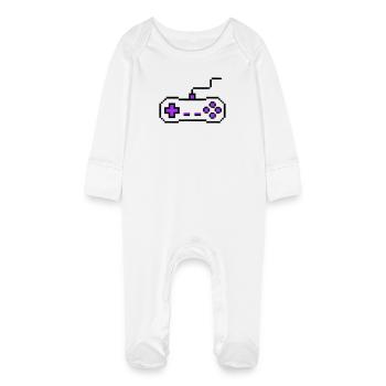 Retro Gamepad Controller Gamer - Baby Organic Sleepsuit with Scratch Mitts - white - Front