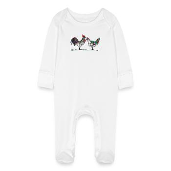 Coq et poule - Grenouillère bio avec gants Bébé - blanc - Devant