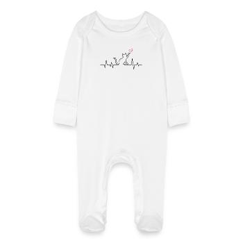 Cat ECG Heartbeat Heart - Baby Organic Sleepsuit with Scratch Mitts - white - Front