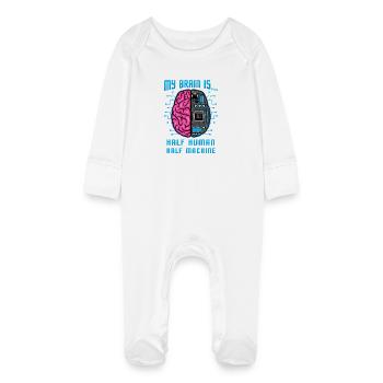 Half Human Half Machine Brain AI Graphic - Baby Bio-Schlafanzug mit Kratzhandschuhen - Weiß - Vorne