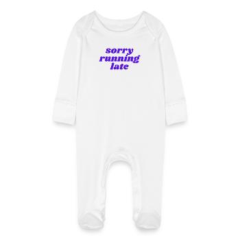 sorry running late - Baby Organic Sleepsuit with Scratch Mitts - white - Front