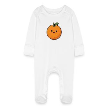 Cute Orange - Summer 2026 Sweet Fruit Motif - Baby Organic Sleepsuit with Scratch Mitts - white - Front