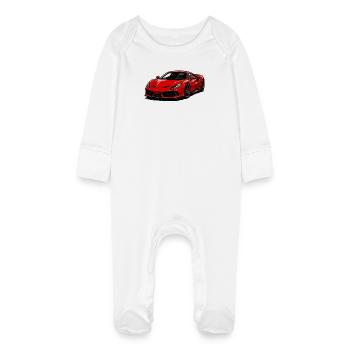 Illustration de supercar rouge - Grenouillère bio avec gants Bébé - blanc - Devant