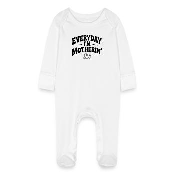 Everyday I'm Motherin' - Baby Organic Sleepsuit with Scratch Mitts - white - Front
