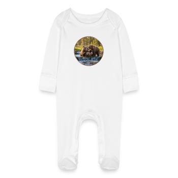 T-Shirt Design "Playing Bear Cub" - Baby Organic Sleepsuit with Scratch Mitts - white - Front