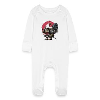 Rooster Samurai Armor - Baby Organic Sleepsuit with Scratch Mitts - white - Front