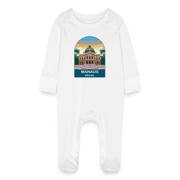 Manaus Brazil Amazone Opera House Travel Poster - Baby Organic Sleepsuit with Scratch Mitts - white - Front