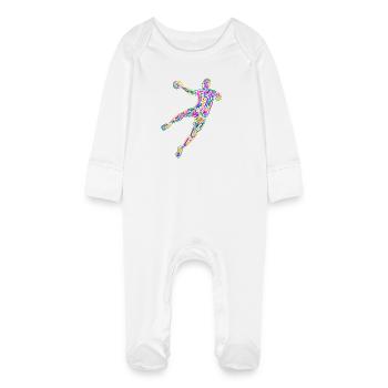 Colorful handball player Handball boys Handball - Baby Organic Sleepsuit with Scratch Mitts - white - Front