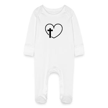 Cross Heart - Baby Organic Sleepsuit with Scratch Mitts - white - Front