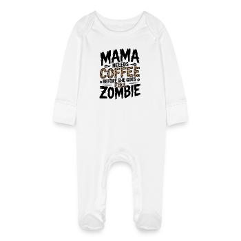Mom needs coffee - Baby Organic Sleepsuit with Scratch Mitts - white - Front
