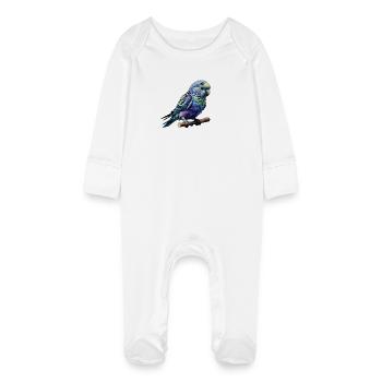 Colorful Weln Parakeet - Baby Organic Sleepsuit with Scratch Mitts - white - Front