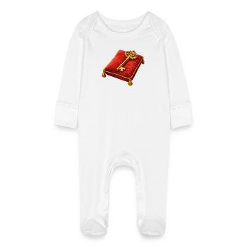 Goldener Schlüssel auf rotem Polster - Baby Bio-Schlafanzug mit Kratzhandschuhen - Weiß - Vorne