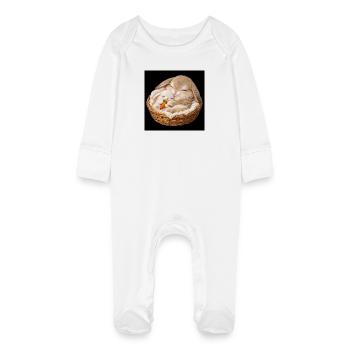 Maman lapin dort avec son bébé - Grenouillère bio avec gants Bébé - blanc - Devant