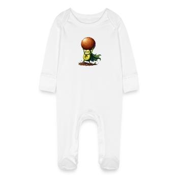 Un héros avocat soulève une boule de fruits - Grenouillère bio avec gants Bébé - blanc - Devant