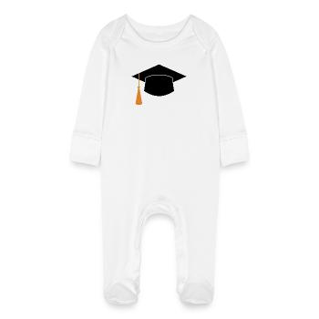 Graduation Cap - Baby Organic Sleepsuit with Scratch Mitts - white - Front