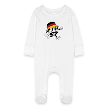 Germany Football Fan Retro Comic Mascot - Baby Organic Sleepsuit with Scratch Mitts - white - Front