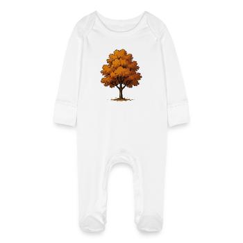 Autumn tree in fire orange - Baby Organic Sleepsuit with Scratch Mitts - white - Front