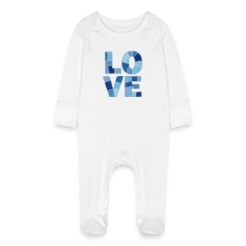 Patchwork Liebe Blau - Baby Bio-Schlafanzug mit Kratzhandschuhen - Weiß - Vorne