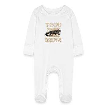 Tegu Mama Vintage Iguana - Baby Organic Sleepsuit with Scratch Mitts - white - Front