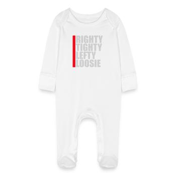 Righty Tighty Lefty Loosie Funny DIY Logo - Baby Organic Sleepsuit with Scratch Mitts - white - Front