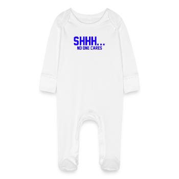 SHHH... No one cares - Baby Organic Sleepsuit with Scratch Mitts - white - Front