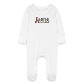 Patchwork Jesus Schriftzug - Baby Bio-Schlafanzug mit Kratzhandschuhen - Weiß - Vorne