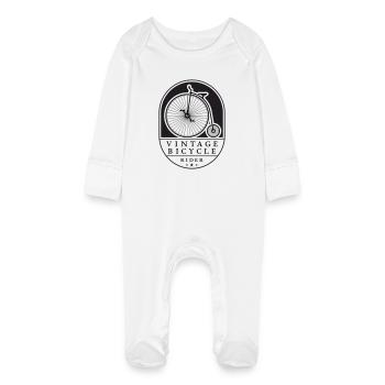 Cycliste vintage, noir sur lumière, penny farthing - Grenouillère bio avec gants Bébé - blanc - Devant