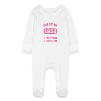 Vintage Born in 1952 made in 1952 73 years old. Art_20 - Baby Organic Sleepsuit with Scratch Mitts - white - Front