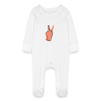 peace peach - Baby Organic Sleepsuit with Scratch Mitts - white - Front