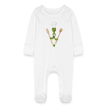 lustige Comic Figur als Spargel Koch mit Kochmütze - Baby Bio-Schlafanzug mit Kratzhandschuhen - Weiß - Vorne